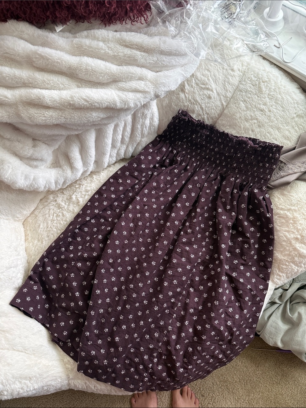 Universal Thread Women's Printed Ruched Mido A-Line Skirt brown floral
